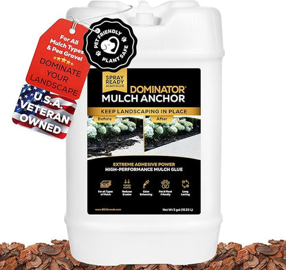 Dominator Mulch Anchor 5 Gallon - Mulch Glue for Landscaping, Pea Gravel & Rock Stabilizer Glue, Ready to Use Spray, Lasts up to 2 Years, Fast-Dry, Non-Toxic