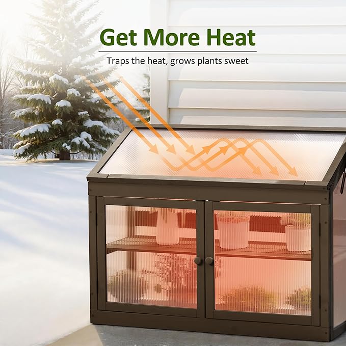 MCombo 2-Tier Wooden Cold Frame Garden Greenhouse Raised Flower Planter Shelf Bed Protection 6057-0160 (Brown)