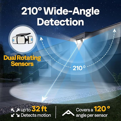 VIVOHOME Linkable Solar Lights Outdoor, Dual Roating Motion Sensor Flood Lights Solar Powered Security Light with 3 Heads, 2500LM, IP65 Waterproof for Outside, Yard, Garage, Wall, Patio