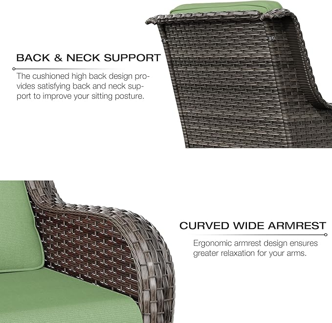 Joyside 4 Pieces Outdoor Patio Furniture Set Wicker Conversation Bistro Set 2 PE Wicker Patio with 2pcs Ottomans for Backyard, Porch, Balcony(Mixed Grey/Green)