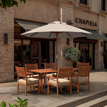 California Umbrella 9' Premium Commercial Hardwood Patio Umbrella, Manual Lift With Sunbrella Natural Fabric