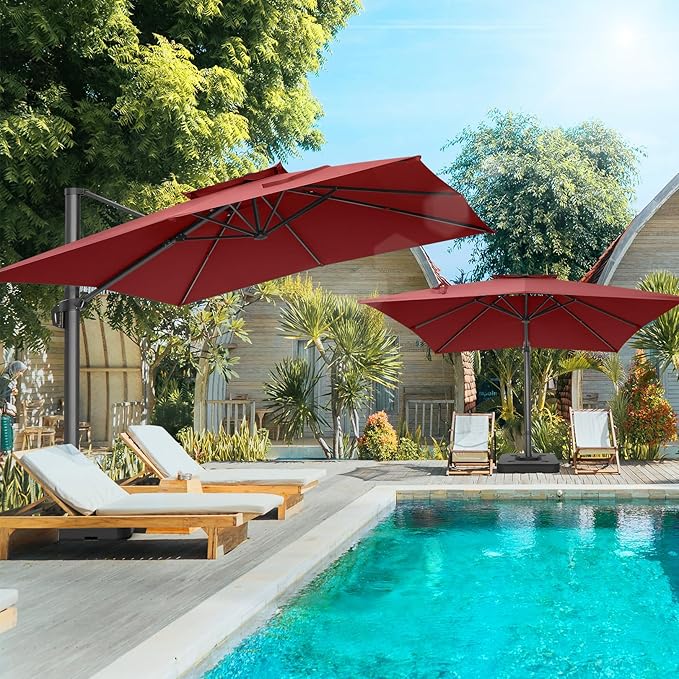 HOTIME10x10ft Patio Umbrella Cantilever Umbrella Double Top - Upgrade and Intensify - 360 Rotation and 5 Angles Adjustment - Aluminum Offset Pool Umbrella Outdoor Umbrellas for Patio Garden Deck Pool