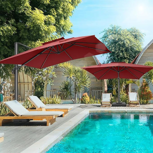 HOTIME10x10ft Patio Umbrella Cantilever Umbrella Double Top - Upgrade and Intensify - 360 Rotation and 5 Angles Adjustment - Aluminum Offset Pool Umbrella Outdoor Umbrellas for Patio Garden Deck Pool