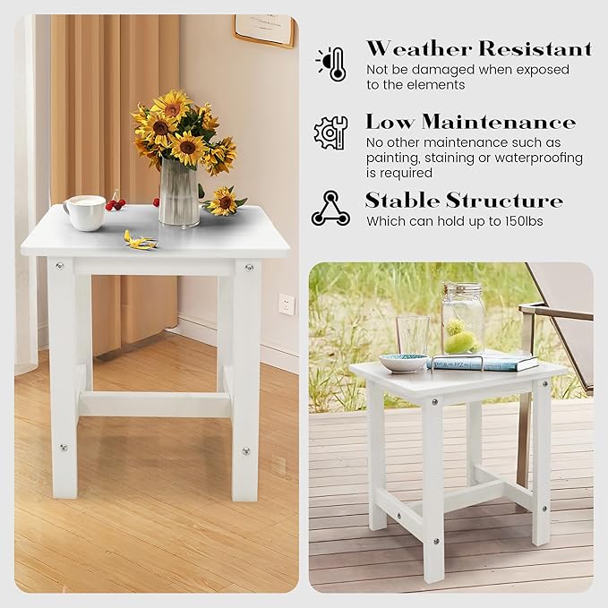 Outdoor Side Table, Small Adirondack Side Table for Adirondack Chair - Indoor Outdoor End Table - HDPS (White)
