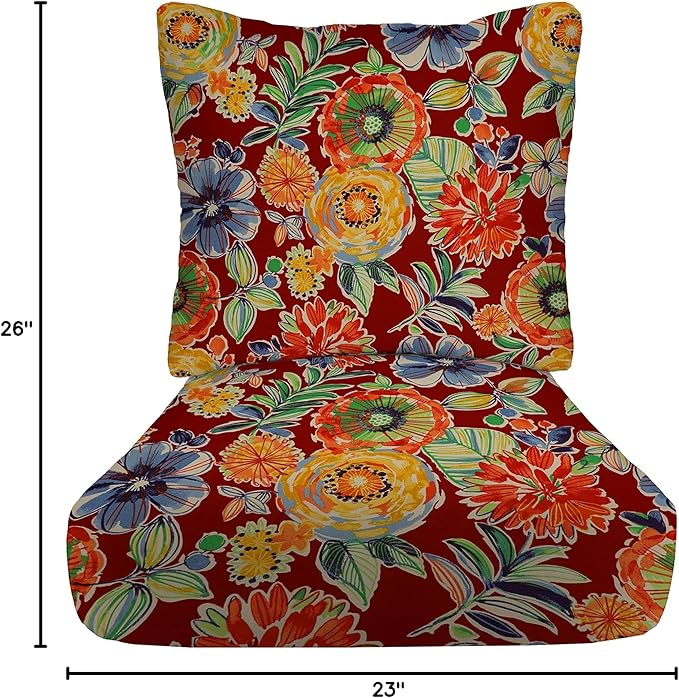 RSH DECOR: Deep Seating Cushion with Pillow Back | 23” x 26” Seat | All-Weather Spun Fabric | Water and Fade-Resistant | Outdoor Chair Cushion Set for Patio Furniture | Colsen Berry