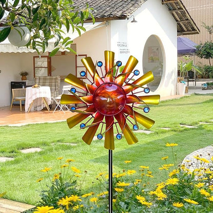 Solar 46" Sunflowers Wind Spinners for Yard and Garden, Metal Clearance Windmill Kinetic Outdoor Decor, Wind Sculpture Yard Art Decorations for Patio, Lawn