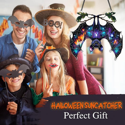 2 Halloween Decorations Bat Raven Acrylic Suncatchers, Window Hanging Bat Gothic Decor, Spooky Raven Halloween Ornament Gifts, Idea Gifts Holiday Keepsake, Scary Home Indoor Outdoor Display SS344