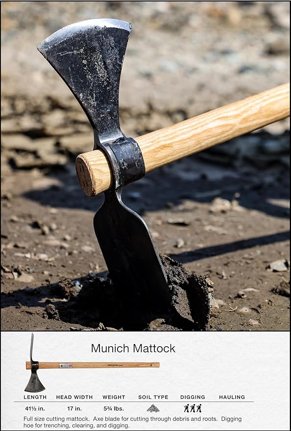 IDEALSPATEN - Made in Germany Since 1899 - Munich Mattock Professional Landscape Mattock for Cutting and Farming 6.75lb - 41.5lb (Munich)#IS420