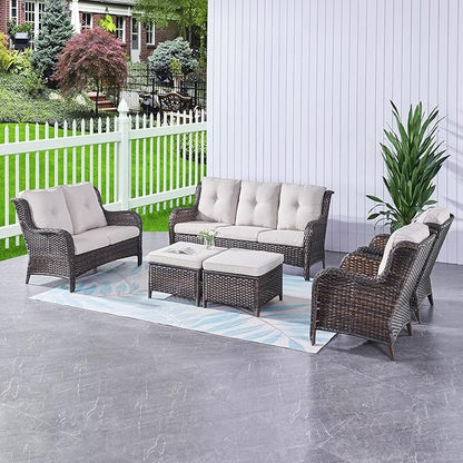 HUMMUH Outdoor Loveseat Sofa 2-Seat PE Rattan Patio Love Seat with Cushions,Deep Seat High Curved Back Armset Sectional Couch for Patio,Garden,Yard,Porch