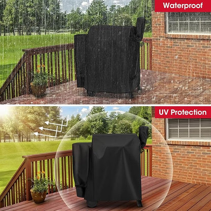 Unicook Pellet Grill Cover Compatible with Traeger 22 Series, Lil Tex, Outdoor Full Length Pellet Smoker Cover, Unique UV Resistant Waterproof Vinyl Exterior with Polyester Lining