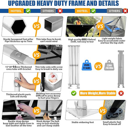 HOTEEL 10x20 Pop up Canopy Tent for Parties, Heavy Duty Easy Setup Tent with 6 Sidewalls, Outdoor Commercial Instant Gazebo for Wedding Event, with Roller Bag & Sand Bags, Grey(Hexagonal Frame)