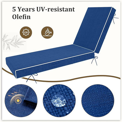 Chaise Lounge Cushions Outdoor Furniture 72 x 21 Inch Olefin Patio Lounge Chair Cushions 4'' Thick Waterproof Outdoor Chaise Cushion Weather Resistant Pool Lounger Cushion (Blue)