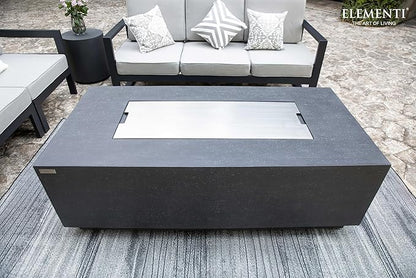 Elementi Andes Propane Gas Fire Pit Table Bundle - Cast Concrete with Concealed Pullout Tank Storage Drawer | Electronic Ignition | Canvas Cover, Lava Rock Included | Dark Gray