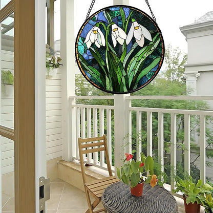 Stained Glass Window Hanging - Green Plants Birth Flowers Suncatcher for Doors Garden Patio Sun Catchers Decor Christmas Mother's Day Birthday Gifts for Women Men Mom Nana Friend 6.3 in