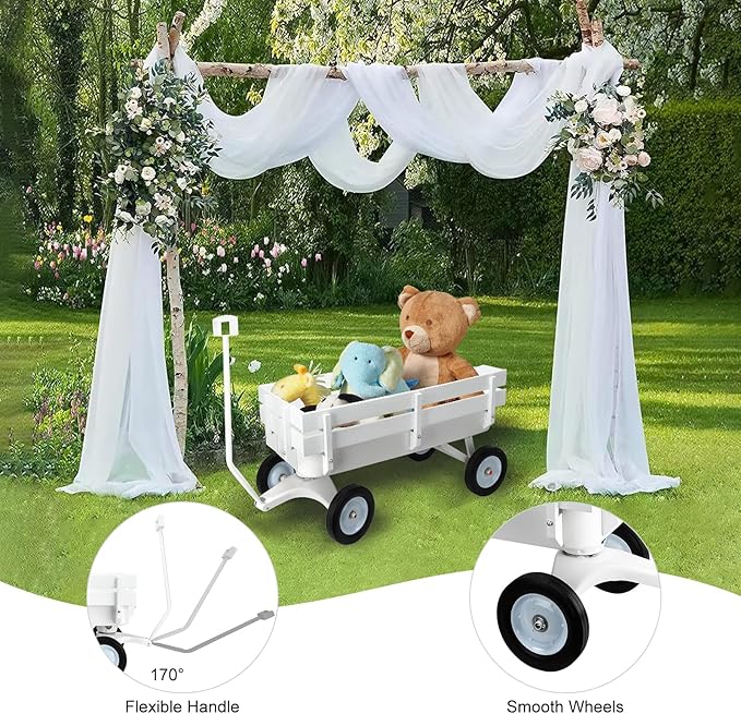All Terrain Wagon,Heavy Duty 33Inch Sport Cargo Wagon with Removable Wooden Side Panels,Big Tires and Wide Grip Handle,Ideal for Weddings and Flower Girls,White