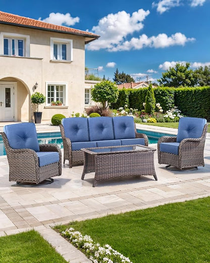 Luxury 22x24/22x25 6-Inch Outdoor Deep Seat Cushions Set of 6 - Comfortable Patio Zipper Chair Cushion for Wicker Wicker Rocking Swivel Chairs Loveseat Couch Sectional Sofa - Navy Blue