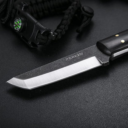 Perkin Handmade Fixed Blade Hunting Knives with Sheath-Full Tang Bushcraft Fixed-Blade Tanto Knives for Outdoor, Camping, Survival Tactical, Fighting, Hiking, Skinning, Hunter-Unisex Adults