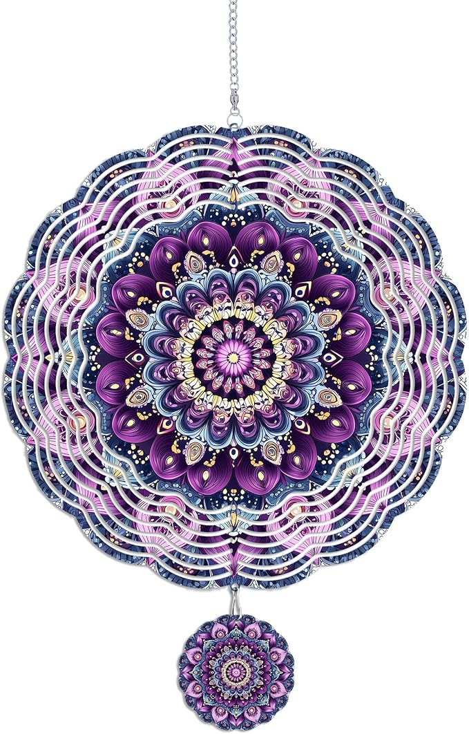 Wind Spinners Outdoor, Retro Kaleidoscope 3D Stainless Steel Wind Sculpture Spinner for Garden Outside Hanging Decor Mother's Day Christmas Birthday Gifts for Women Men Mom Nana 9.8 in