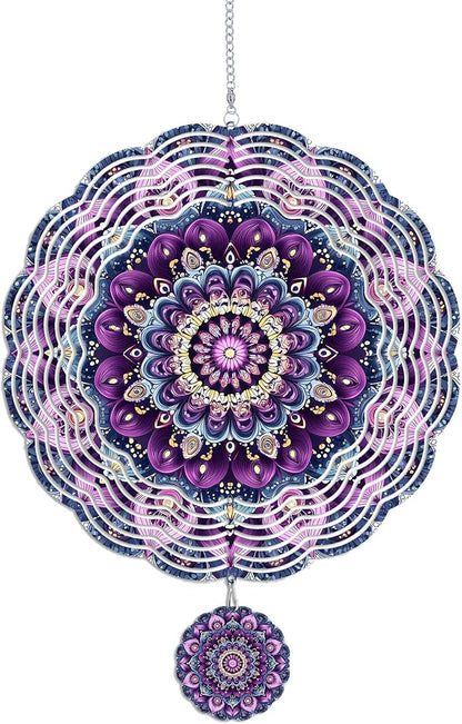 Wind Spinners Outdoor, Retro Kaleidoscope 3D Stainless Steel Wind Sculpture Spinner for Garden Outside Hanging Decor Mother's Day Christmas Birthday Gifts for Women Men Mom Nana 13.7 in