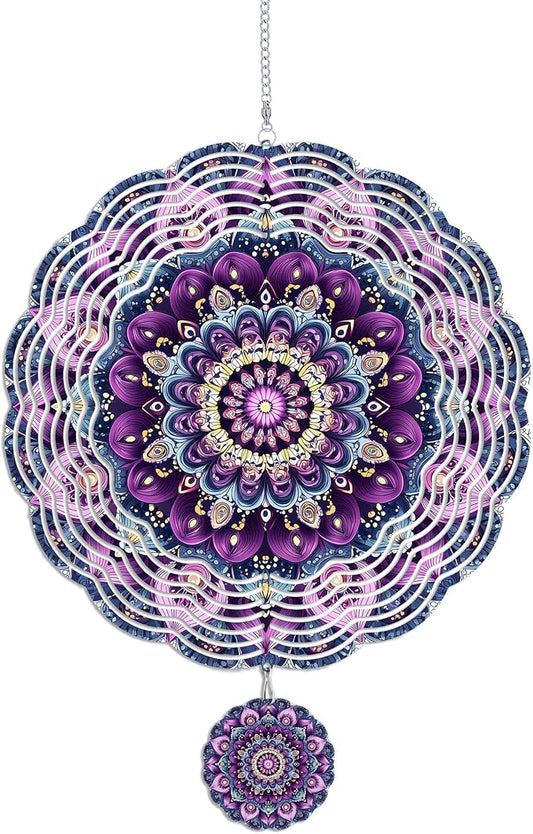 Wind Spinners Outdoor, Retro Kaleidoscope 3D Stainless Steel Wind Sculpture Spinner for Garden Outside Hanging Decor Mother's Day Christmas Birthday Gifts for Women Men Mom Nana 7.8 in