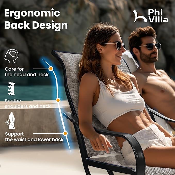 PHI VILLA Patio Dining Set 5 Piece, 4 Padded Textilene Swivel Patio Chairs and 1 Round Metal Table with 1.57" Umbrella Hole, All Weather Resistant for Lawn Garden