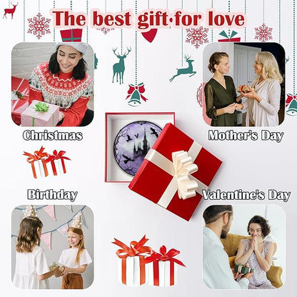 Stained Glass Window Hanging - Halloween Gothic Castle Purple Smoke Suncatcher for Doors Garden Home Spooky Crow Sun Catchers Gothic Decor Horror Gift for Women Men Friend Boy Girl 7.8 in