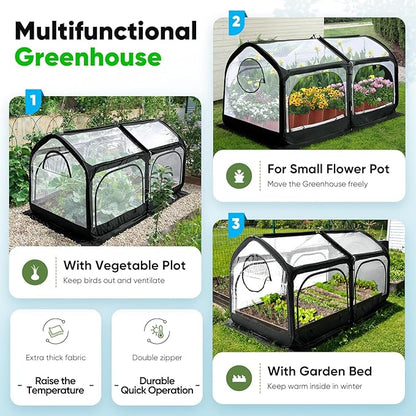 Quictent Premium Greenhouse with Screen Window, Portable Fast-up Plant Greenhouses for Outdoors with Heavy Duty Pop-up Fiberglass Frame Durable Waterproof Cover, 98.4x49.2x52.8 Inch, Black
