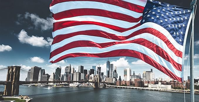 American Flag 6x10 FT Outdoor, Heavy Duty High Wind Extra Large US Flag, Embroidered Stars, 3 Brass Grommets, Oversized Indestructible Tough USA Flags Suitable for Outside