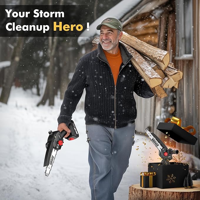 Mini Chainsaw Cordless 8 inch: Electric Chainsaw Battery Powered, Brushless Chain Saw with Auto Oiler, 2pcs Battery, Handheld Saw for Tree Branch Wood Cutting,Gardening Tools for Men Dad Husband