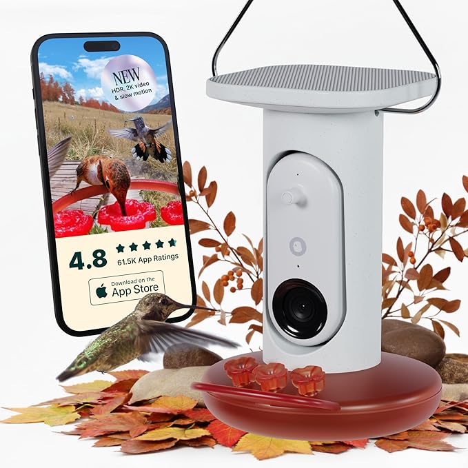 Birdbuddy Smart Solar Pro Hummingbird Feeder with Camera - AI Bird Identification, 2K Video, 5MP Photos, Outdoor Hanging, Gift for Bird Watching