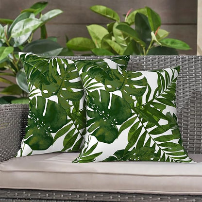 LVTXIII Outdoor Throw Pillows, Decorative Throw Pillows with Inserts, 16"x16" Square Pillows for Bed, Couch, Sofa and Patio Furniture, Set of 2, Palm Green