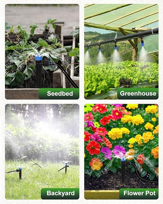 Breeze Touch 230ft Quick-Connect Drip Irrigation System, Automatic Garden Watering System with 1/2" & 1/4" Fast-Lock Tubing - Adjustable Nozzles & Sprinklers for Garden,Greenhouse, Lawn,Potted Plants