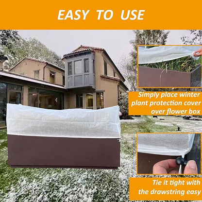 2 Pcs Rectangular Plant Box Cover Winter Plant Covers Freeze Protection Frost Covers for Flower Boxes with Drawstring for Outdoor Balcony Windowsill (39.3 x 17.7 x 15.7 in)