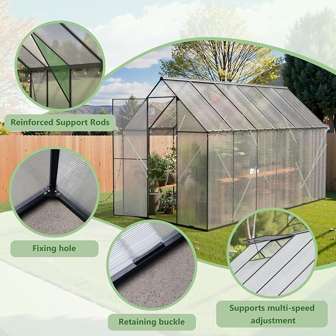 6X12 FT Greenhouses for Outdoors, Heavy Duty Polycarbonate Greenhouse, Large Walk-in Greenhouse with Roof Vent, Aluminum Hot House for Garden,Backyard