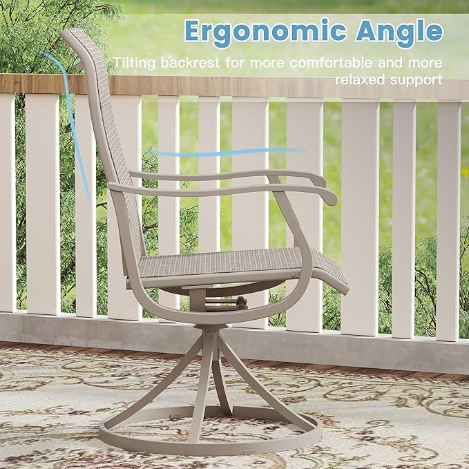 DIFY 9 Pieces Outdoor Patio Dining Set, 8 Sandshell Textilene Swivel Dining Chairs and 59.8" Sandshell Round Metal Dining Table, Outdoor Table and Chairs