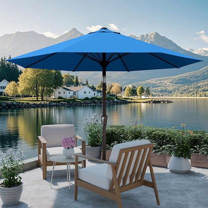 PatioKingdom Auto-Tilt 9FT Patio Umbrella Outdoor with 8 Sturdy Fiberglass Ribs,Market Table Umbrella for Pool,Backyard,Deck and Garden
