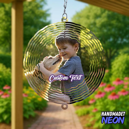 Personalized Dog Memorial with Photo Wind Spinner Metal Outdoor Art, Custom Picture Colorful 3D Kinetic Sculpture, Image Ornament Hanging Pet Loss Sympathy Gifts for Dogs