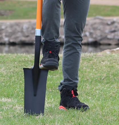Ashman Drain Spade Shovel (1 Pack) - 48 Inches Long Handle Spade with D Handle Grip - Durable Handle with a Thick Metal Blade - Multipurpose Premium Quality Orange Shovel.