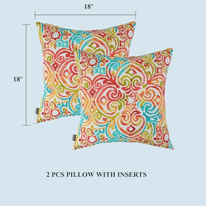 FUNHOME Outdoor Indoor Throw Pillows 18”x18”, Set of 2 Decorative Throw Pillows with Inserts, All Weather Water-Repellent Square Pillows for Bed, Couch, Sofa and Patio Furniture -Corinthian Dapple