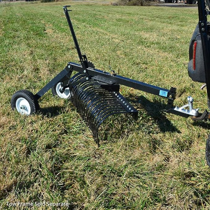 Titan Attachments 4' Landscape Rake Add-On Transformer Tow Frame, Bolt-On Rake, 24 Tines, Gardening Tool, Landscaper, and Grass Comb