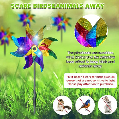 10 PCS Reflective Pinwheels for Yard and Garden Bird Devices Pre-Installed Sparkly Wind Spinner Deterrent to Scare Birds Away from Yard Patio Farm (Multicolor-1)
