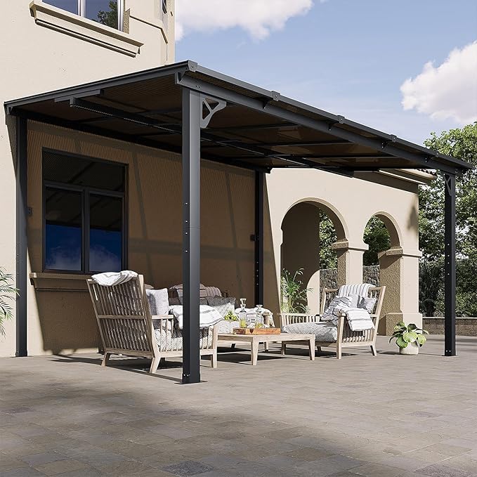 Aoxun 10' x 12' Gazebo for Patio, Gazebo Pergola with Sloped Roof, Large Wall-Mounted Heavy Duty Awnings, for Backyard, Deck, Patio