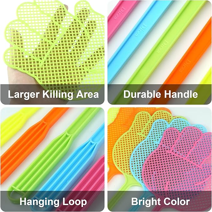 Dirza Fly Swatter - Funny Hand Shaped Fly Swatters - Durable -Colorful Manual Flyswatter Plastic Bug Swatters for Home Indoor Outdoor Classroom Office 5 Pack