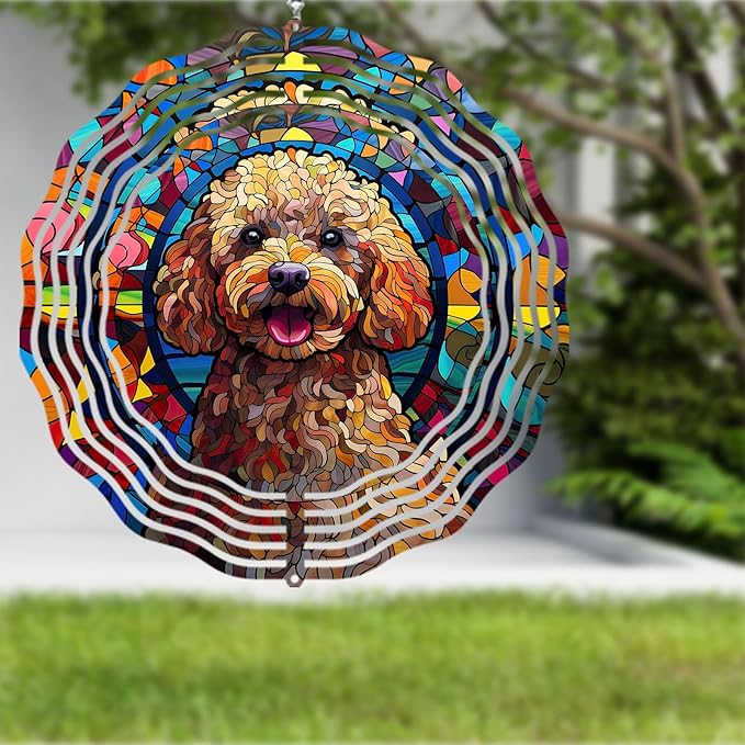 Poodle Dog Wind Spinners Outdoor Dog Memorial Gifts, 3D Metal Kinetic Hanging Garden Wind Spinner, Spinner Decor, Wind Sculptures for Outdoor & Indoor, Window, Yard Decor (Poodle 3)
