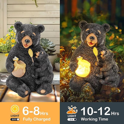 GIGALUMI Solar Garden Statues Loving Bear Figurine Lights for Outside, Yard Decorations Outdoor, Garden Decor Unique Birthday Housewarming Gifts for Mom, Women, Black