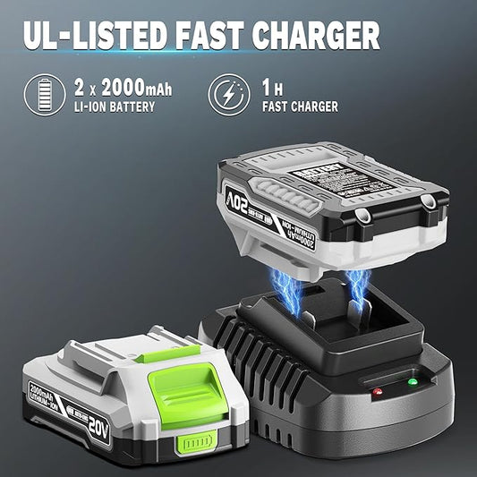 Weed Wacker Cordless 20V 12'' Electric Weed Eater with Auto Line Feed, 2 x 2.0Ah Battery and Fast Charger, 6 x Replacement Line, Battery Powered String Trimmer for Lawn Care, GrassTrimmer (AD-ST-002)