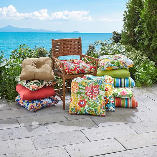 BrylaneHome Tufted Chair Cushion - 18" L x 17" W x 3" H - Patio & Outdoor - Patio & Outdoor - Water, Stain & Fade Resistant - Willow