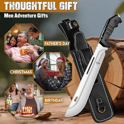 Dream Reach Heavy Duty Machete - Portable Full Tang Outdoor Survival Knife with Sheath Strap for Camping Hiking Gift for Men 9.8 Inches