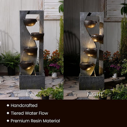 Outdoor Waterfall Fountain 5 Tier Tall Design 49.2 Inch Water Fountain with LED Lights and Pump Decorative Water Feature for Garden Patio Backyard