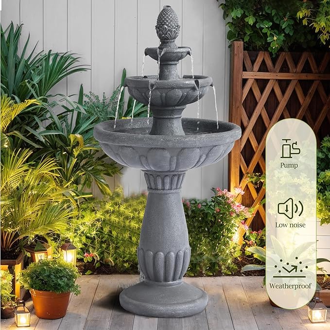 3 Tiered Outdoor Waterfall Fountains, Pineapple Top Water Fountain, Floor Garden Waterfalls Outside, Modern Cascading Flow Fountain for Garden, Yard, Patio, Home Decor